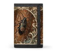 RLDOBOFE Longhorn Beetle Bark Trifold Wallet Minimalist Mens Wallet with Key Hook 8 Card Slots Modern Stylish Polyester Security Wallets Fashion Slim Credit Card Holder Id Window