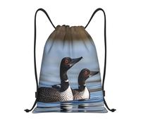 RLDOBOFE Loon Birds Drawstring Backpack Sports Gym Sackpack Waterproof Swim Bag Men Women Draw String Bag, Black, M