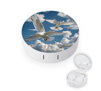 RLDOBOFE Loon Birds Round Contact Lens Case, Portable Contact Lens Box with Mirror, Compact Holder Container for Daily Makeup Office Travel Outdoor