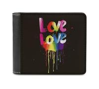 RLDOBOFE Love Is Love Wallet Passcase for Men, Extra Capacity Bifold Leather Wallets with ID Windows, Slim Stylish Wallet for Gift, Blocking Money Clip for Cards, Coin Pouch