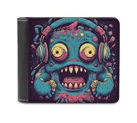 RLDOBOFE Love Music Monster Wallet Passcase for Men, Extra Capacity Bifold Leather Wallets with ID Windows, Slim Stylish Wallet for Gift, Blocking Money Clip for Cards, Coin Pouch