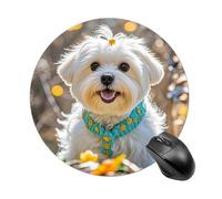 RLDOBOFE Lovely Maltese Dog Mouse Pad, Rubber Base & Smooth Cloth Surface, Portable Round Mouse Pad, Rubber Mousepad for Office Home Gaming Laptop Men Women 7.8In