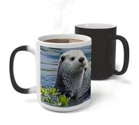 RLDOBOFE Lovely Sea Otter Ceramic Color Changing Mug Heat Transforming Activated Mug 11 Oz Heat Changing Sensitive Tea Cup Magic Novelty Coffee Cup Drinkware Home Kitchen Gift