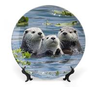 RLDOBOFE Lovely Sea Otter Decorative Plate Ceramic Display Plate with Stand Salad Plates Colorful Porcelain Dinner Dishes Dessert Appetizer Dishes for Kitchen Party Table Decor 7inch