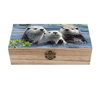RLDOBOFE Lovely Sea Otter Wooden Keepsake Box with Lids Wood Storage Box with A Hinged Lid Decorative Boxes Table Large Rectangular Organizer Container for Jewelry Photos Craft