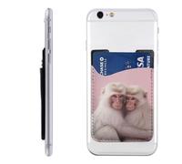 RLDOBOFE Macaque Hug Phone Wallet, Stick On Card Holder for Back of Phone Case - Leather Cell Phone Card Wallet Sleeve Adhesive Phone Pocket - Compatible with Most Cell Phones
