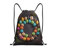 RLDOBOFE Macaroons in a Circle Drawstring Backpack Sports Gym Sackpack Waterproof Swim Bag Men Women Draw String Bag, Black, M