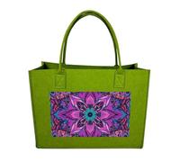 RLDOBOFE Mandala Stylized Felt Tote Bag Reusable Foldable Grocery Bag Versatile Large Capacity Commuter Handbag, Light Green, One Size