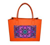 RLDOBOFE Mandala Stylized Felt Tote Bag Reusable Foldable Grocery Bag Versatile Large Capacity Commuter Handbag, Fruit Orange, One Size