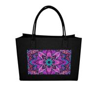 RLDOBOFE Mandala Stylized Felt Tote Bag Reusable Foldable Grocery Bag Versatile Large Capacity Commuter Handbag, Black, One Size