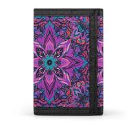 RLDOBOFE Mandala Stylized Trifold Wallet Minimalist Mens Wallet with Key Hook 8 Card Slots Modern Stylish Polyester Security Wallets Fashion Slim Credit Card Holder Id Window