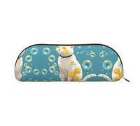 RLDOBOFE Many Bubbles And A Cat Pencil Pouch Leather,Small Pen Bags With Zipper For Pencils,Pens,Markers,Makeups,Change,Coins