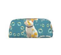 RLDOBOFE Many Bubbles and a Cat print Pencil Bag waterproof Zipper Pencil Case Leather Pen Box Cosmetic Bag For Office Pencil