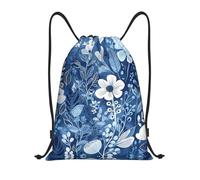 RLDOBOFE Many Flowers Drawstring Backpack Sports Gym Sackpack Waterproof Swim Bag Men Women Draw String Bag, Black, M