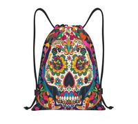 RLDOBOFE Many Mexican Skull Drawstring Backpack Sports Gym Sackpack Waterproof Swim Bag Men Women Draw String Bag, Black, S
