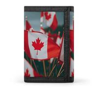 RLDOBOFE Many Small Canadian Flags Trifold Wallet Minimalist Mens Wallet with Key Hook 8 Card Slots Modern Stylish Polyester Security Wallets Fashion Slim Credit Card Holder Id Window