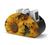 RLDOBOFE Many Sunflowers Remote Control Organizer PU Leather Storage 5 Compartment Controller Holder Multi-functional Brush Organizer Box Office Supplies Caddy for Bedside