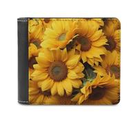 RLDOBOFE Many Sunflowers Wallet Passcase for Men, Extra Capacity Bifold Leather Wallets with ID Windows, Slim Stylish Wallet for Gift, Blocking Money Clip for Cards, Coin Pouch