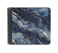 RLDOBOFE Marble Navy Blue Mixed Wallet Passcase for Men, Extra Capacity Bifold Leather Wallets with ID Windows, Slim Stylish Wallet for Gift, Blocking Money Clip for Cards, Coin Pouch