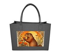 RLDOBOFE Marmot Marigold Patch Felt Tote Bag Reusable Foldable Grocery Bag Versatile Large Capacity Commuter Handbag, Dark Gray, One Size