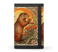 RLDOBOFE Marmot Marigold Patch Trifold Wallet Minimalist Mens Wallet with Key Hook 8 Card Slots Modern Stylish Polyester Security Wallets Fashion Slim Credit Card Holder Id Window