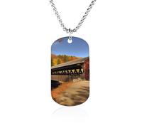 RLDOBOFE Memorial Necklace for Woman, Personalized Albany Covered Bridge Pendant with Rope Chain for Man, Titanium Steel Rectangle Necklace for Birthday, Anniversary Loving Memory