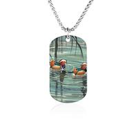 RLDOBOFE Memorial Necklace for Woman, Personalized Chinese Style Mandarin Ducks Pendant with Rope Chain for Man, Titanium Steel Rectangle Necklace for Birthday, Anniversary Loving Memory