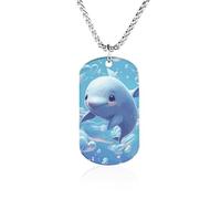 RLDOBOFE Memorial Necklace for Woman, Personalized Cute Fish Pendant with Rope Chain for Man, Titanium Steel Rectangle Necklace for Birthday, Anniversary Loving Memory