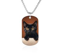 RLDOBOFE Memorial Necklace for Woman, Personalized Cute Peeping Black Cat Pendant with Rope Chain for Man, Titanium Steel Rectangle Necklace for Birthday, Anniversary Loving Memory