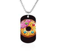 RLDOBOFE Memorial Necklace for Woman, Personalized Donut Pendant with Rope Chain for Man, Titanium Steel Rectangle Necklace for Birthday, Anniversary Loving Memory