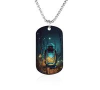 RLDOBOFE Memorial Necklace for Woman, Personalized Fireflies And Lantern Pendant with Rope Chain for Man, Titanium Steel Rectangle Necklace for Birthday, Anniversary Loving Memory
