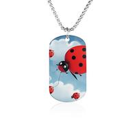 RLDOBOFE Memorial Necklace for Woman, Personalized Ladybug And Cloud Pendant with Rope Chain for Man, Titanium Steel Rectangle Necklace for Birthday, Anniversary Loving Memory