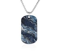 RLDOBOFE Memorial Necklace for Woman, Personalized Marble Navy Blue Mixed Pendant with Rope Chain for Man, Titanium Steel Rectangle Necklace for Birthday, Anniversary Loving Memory