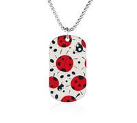 RLDOBOFE Memorial Necklace for Woman, Personalized Red Black Spotted Ladybug Pendant with Rope Chain for Man, Titanium Steel Rectangle Necklace for Birthday, Anniversary Loving Memory
