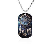 RLDOBOFE Memorial Necklace for Woman, Personalized White Fantasy Dream Catcher Pendant with Rope Chain for Man, Titanium Steel Rectangle Necklace for Birthday, Anniversary Loving Memory