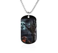 RLDOBOFE Memorial Necklace for Woman, Personalized Zombie Hand Dark Halloween Pendant with Rope Chain for Man, Titanium Steel Rectangle Necklace for Birthday, Anniversary Loving Memory
