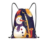 RLDOBOFE Men Women Snowman Drawstring Backpack, Black / White, M