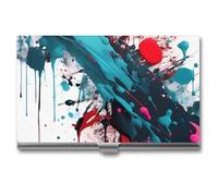 RLDOBOFE Mental Abstract Paint Splashes Name Card Holder Slim Business Pocket Card Case Buckle Style Shut Portable Professional Purse Name Cards Organizer Gift for Men Women Workers