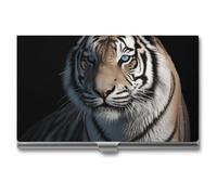 RLDOBOFE Mental Animal Tiger Name Card Holder Slim Business Pocket Card Case Buckle Style Shut Portable Professional Purse Name Cards Organizer Gift for Men Women Workers
