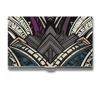RLDOBOFE Mental Art Deco Geometric Pattern Name Card Holder Slim Business Pocket Card Case Buckle Style Shut Portable Professional Purse Name Cards Organizer Gift for Men Women Workers