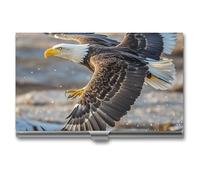 RLDOBOFE Mental Bald Eagle Flying Name Card Holder Slim Business Pocket Card Case Buckle Style Shut Portable Professional Purse Name Cards Organizer Gift for Men Women Workers