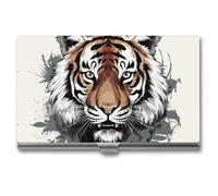 RLDOBOFE Mental Black And White Tiger Name Card Holder Slim Business Pocket Card Case Buckle Style Shut Portable Professional Purse Name Cards Organizer Gift for Men Women Workers