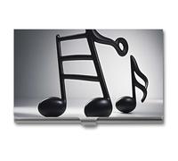 RLDOBOFE Mental Black White Music Note Name Card Holder Slim Business Pocket Card Case Buckle Style Shut Portable Professional Purse Name Cards Organizer Gift for Men Women Workers
