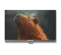 RLDOBOFE Mental Capybara with Eyes Closed Name Card Holder Slim Business Pocket Card Case Buckle Style Shut Portable Professional Purse Name Cards Organizer Gift for Men Women Workers