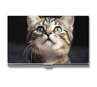 RLDOBOFE Mental Cat Name Card Holder Slim Business Pocket Card Case Buckle Style Shut Portable Professional Purse Name Cards Organizer Gift for Men Women Workers
