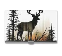 RLDOBOFE Mental Deer Silhouette Name Card Holder Slim Business Pocket Card Case Buckle Style Shut Portable Professional Purse Name Cards Organizer Gift for Men Women Workers
