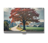 RLDOBOFE Mental Forest Rural Roads Name Card Holder Slim Business Pocket Card Case Buckle Style Shut Portable Professional Purse Name Cards Organizer Gift for Men Women Workers