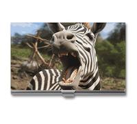 RLDOBOFE Mental Funny Zebra Name Card Holder Slim Business Pocket Card Case Buckle Style Shut Portable Professional Purse Name Cards Organizer Gift for Men Women Workers