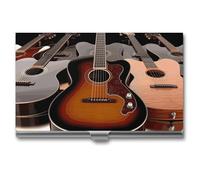 RLDOBOFE Mental Guitar Name Card Holder Slim Business Pocket Card Case Buckle Style Shut Portable Professional Purse Name Cards Organizer Gift for Men Women Workers