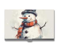 RLDOBOFE Mental Hand Drawn Snowman Name Card Holder Slim Business Pocket Card Case Buckle Style Shut Portable Professional Purse Name Cards Organizer Gift for Men Women Workers